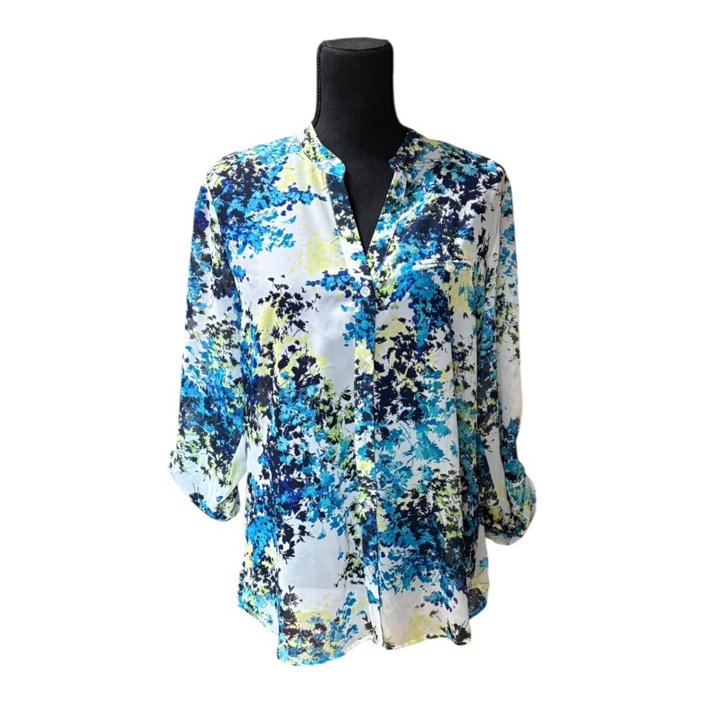 Kut From The Kloth Woman’s Sheer Blue Floral Blouse